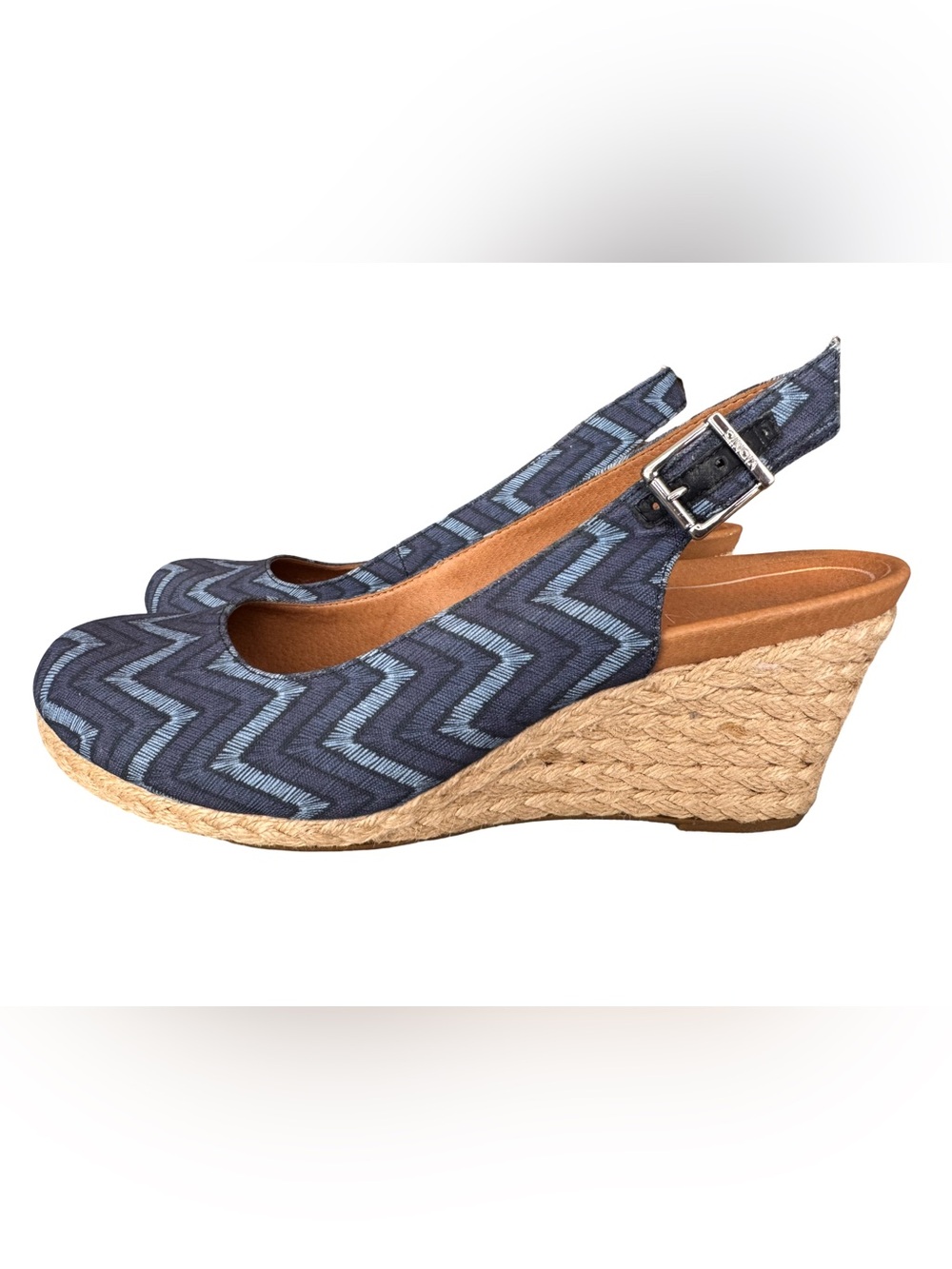Vionic Navy Chevron Slingback Wedge Espadrille